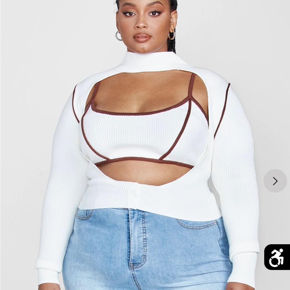 White and Brown Women's Cutout Top